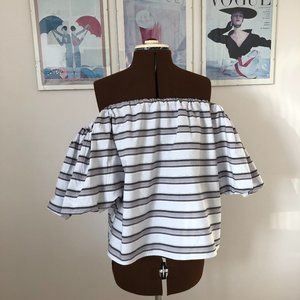 Off/On Shoulder Striped Top with Puff Sleeves Sz M